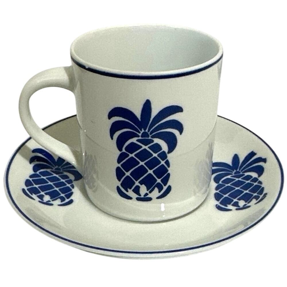 Vintage Leart, Demitasse cup and saucer set of 4 made in Brazil Blue pineapple